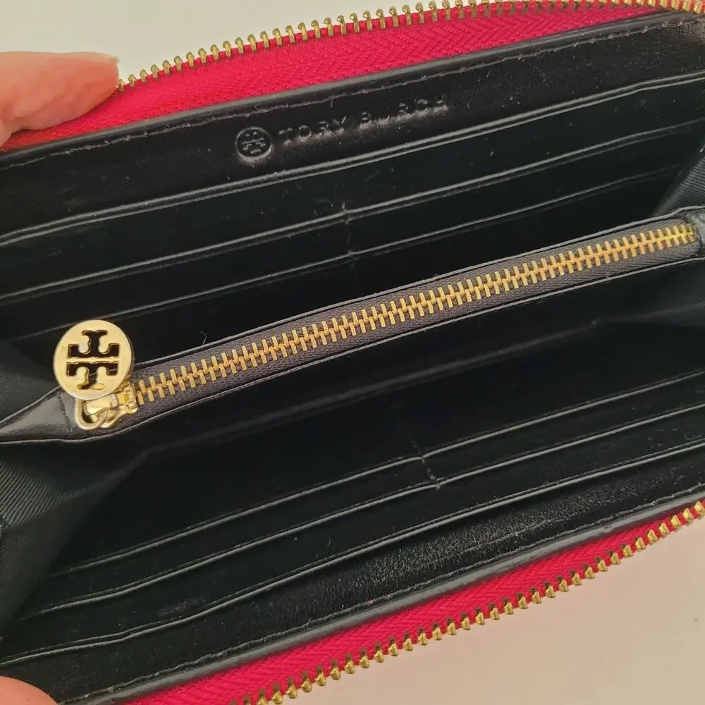 Tory Burch Solid Pink Saffiano Leather Zip Around Large Wallet Long Clutch Fair